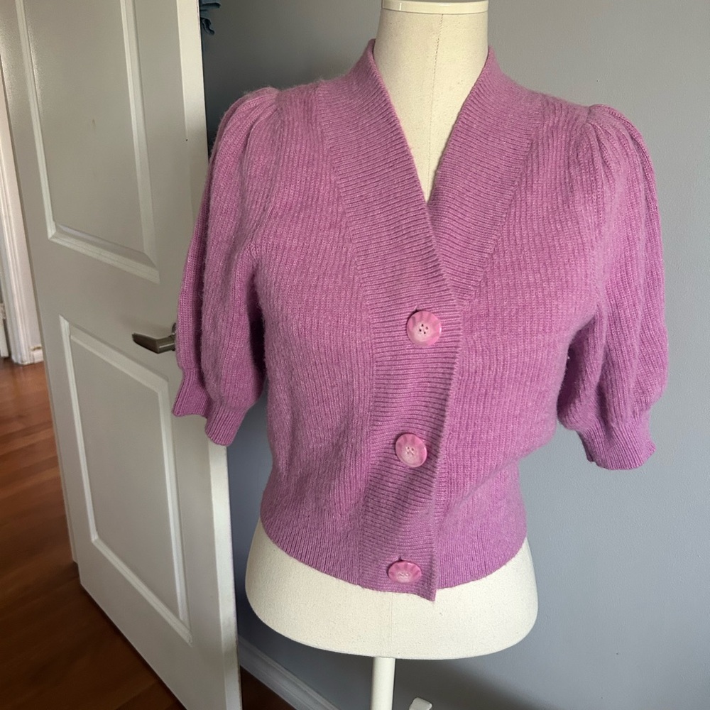 & Other Stories Pink Ribbed Knit Cardigan